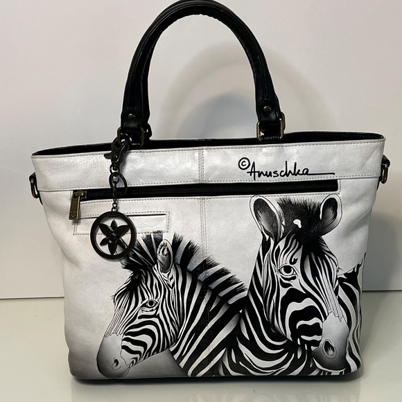 Anuschka Purse Genuine Leather Hand Painted Zebra Purse Bag Crossbody - Picture 2 of 16